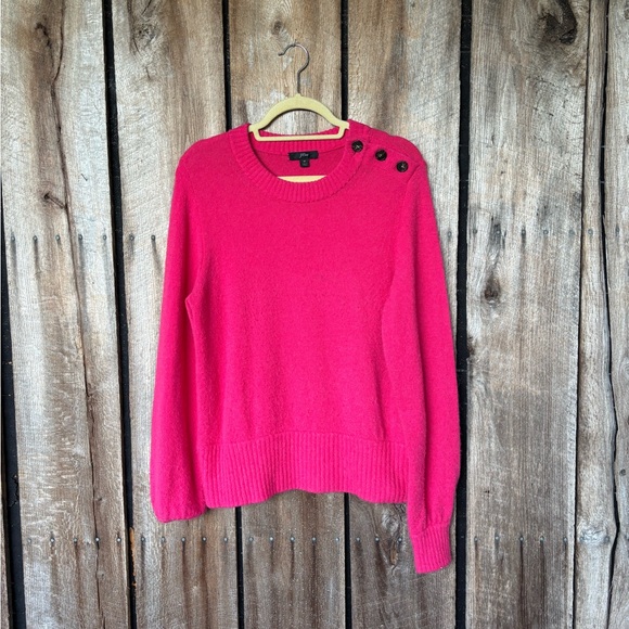 J.Crew Women’s M‎ Barbie Pink Merino Wool Alpaca Blend Sweater Button Shoulder - Picture 6 of 7